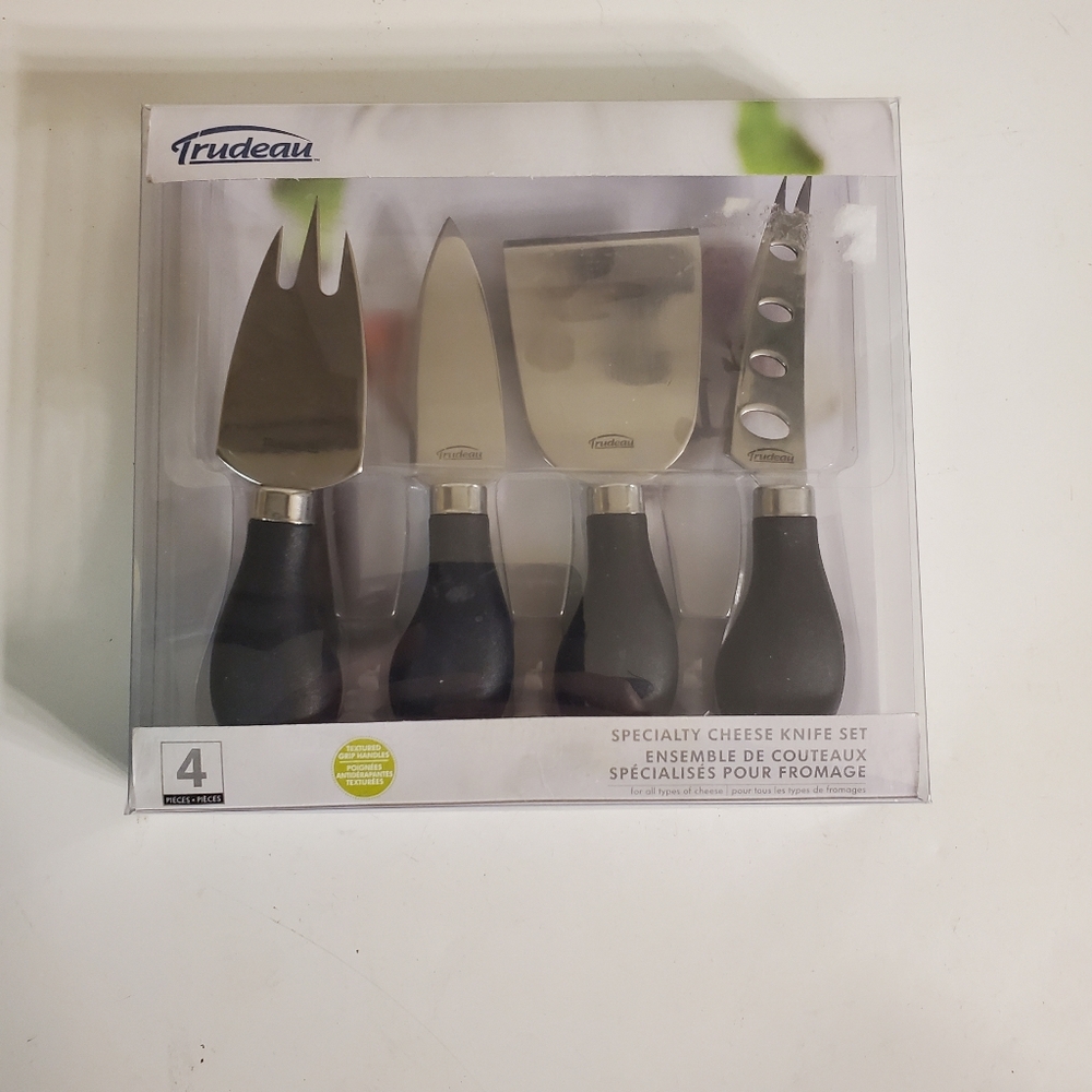 Trudeau 4 Piece Specialty Stainless Steel Cheese Knife Set W Soft Touch Handles